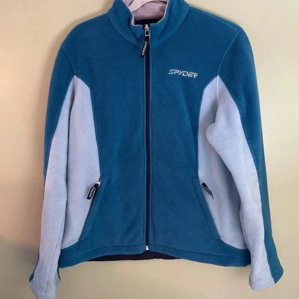 Spyder Teal Light Blue Cozy Fleece Zip-up Ski Snow Winter Jacket X Large